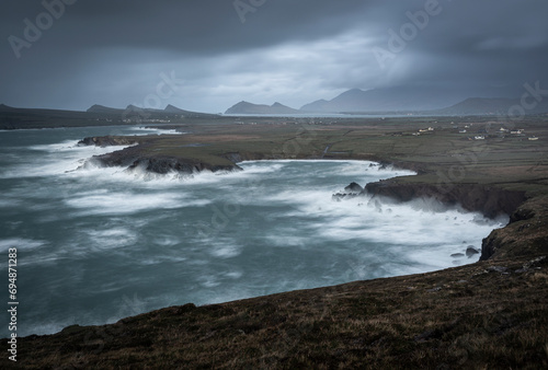 Clogher Bay and The Three Sisters at dusk, Dingle Peninsula, County Kerry, Munster, Republic of Ireland photo