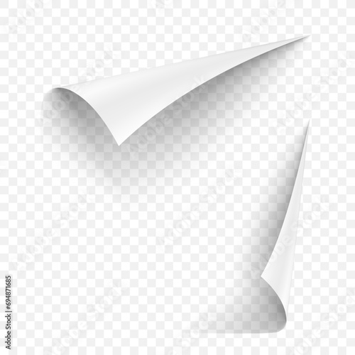 3D White Paper Curl With Shadow Isolated