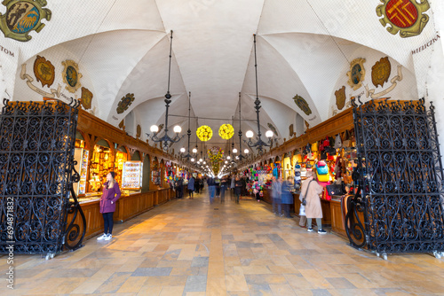 Stalls in Cloth Hall, Sukiennice, Krakow, Poland photo