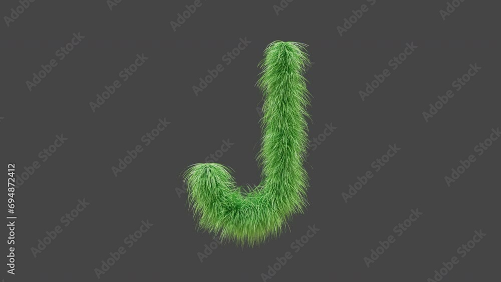 3D animation green grass letter J, isolated beautiful letter of green grass blowing in the wind, 3D rendering, RGB Alpha, UHD 4K 3D animation green grass letter J, isolated beautiful letter of green grass blowing in the wind, 3D rendering, RGB Alpha, UHD 4K