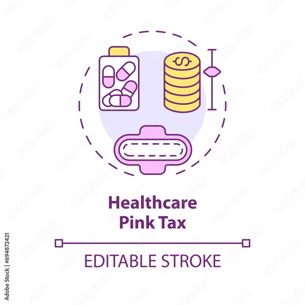 2D editable multicolor icon, simple isolated vector, thin line illustration representing pink tax.