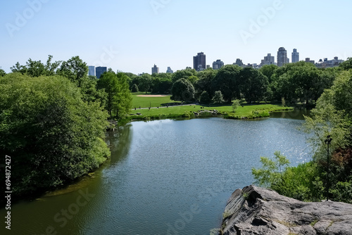 Turtle Pond, a two-acre water body at the bse of Belvedere Castle, popular for relaxing and picnicing in Central Park, Manhattan Island, New York City photo