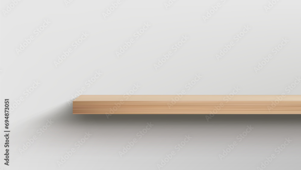 Empty Wooden Shelf With Shadow Isolated On White Empty Wooden Shelf With Shadow Isolated On White
