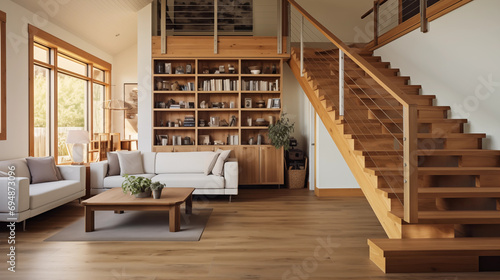 farmhouse home interior design modern living room wooden staircase rustic charm © pier