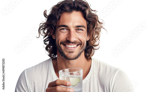 Handsome Male Holding Coconut icecream Isolated on Transparent Background PNG. photo