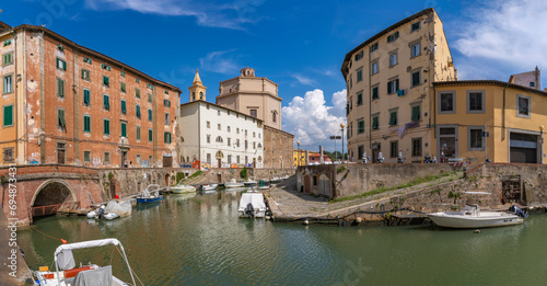 View of Church of St. Catherine and canal, Livorno, Province of Livorno, Tuscany photo