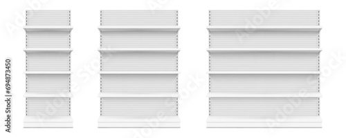 3D Empty Store Shelves Isolated On White Back