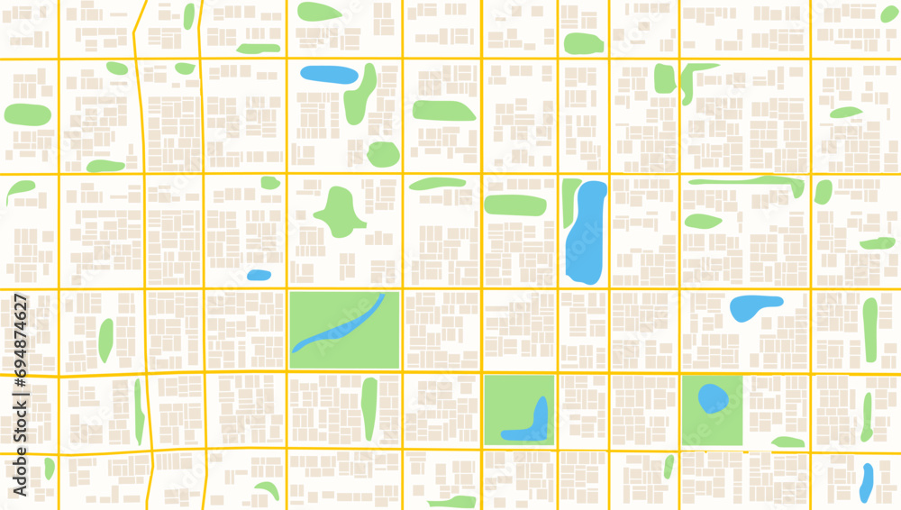 2D City Map Streets On The Plan Seamless Pattern - obrazy, fototapety, plakaty 
