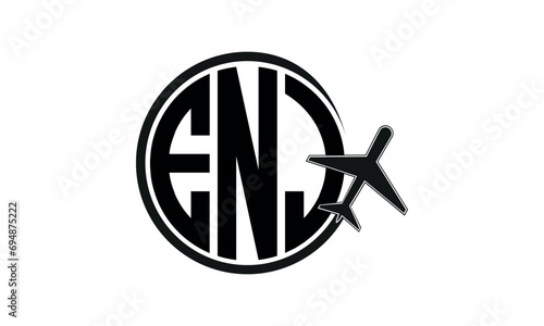 ENJ three initial letter circle tour & travel agency logo design vector template. hajj umrah agency, abstract, wordmark, business, monogram, minimalist, brand, company, flat, tourism agency, tourist photo