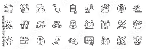 Icons pack as Fraud, Voting campaign and Money currency line icons for app include Hold heart, Journey path, Yoga balance outline thin icon web set. Teamwork, Baby carriage. Fraud outline sign. Vector