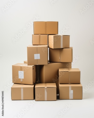 Pile of cardboard boxes on a gray background. 3d rendering