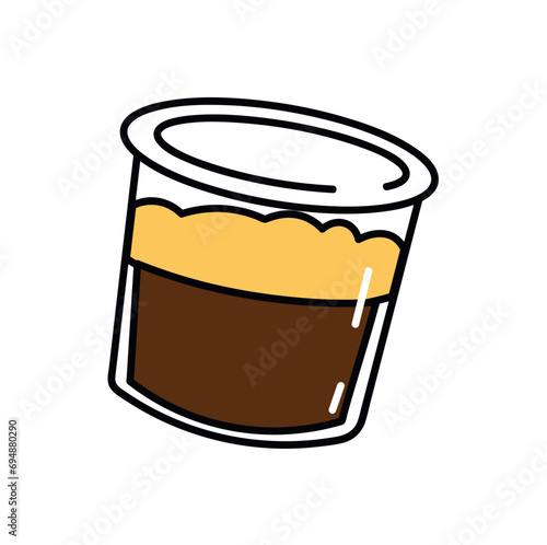 Coffee element of colorful food set. In this artwork, the vivid, colorful design is skillfully outlined, highlighting the allure of a perfectly brewed glass of espresso. Vector illustration.
