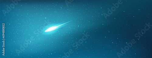 Beautiful cosmic comet on starry background. Astrology bright shining stars infinity galaxy. Stardust in deep universe. Vector illustration.