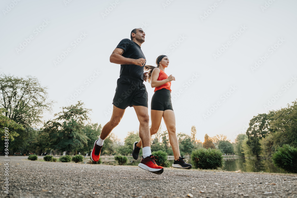 Active Couple Training Together in Park