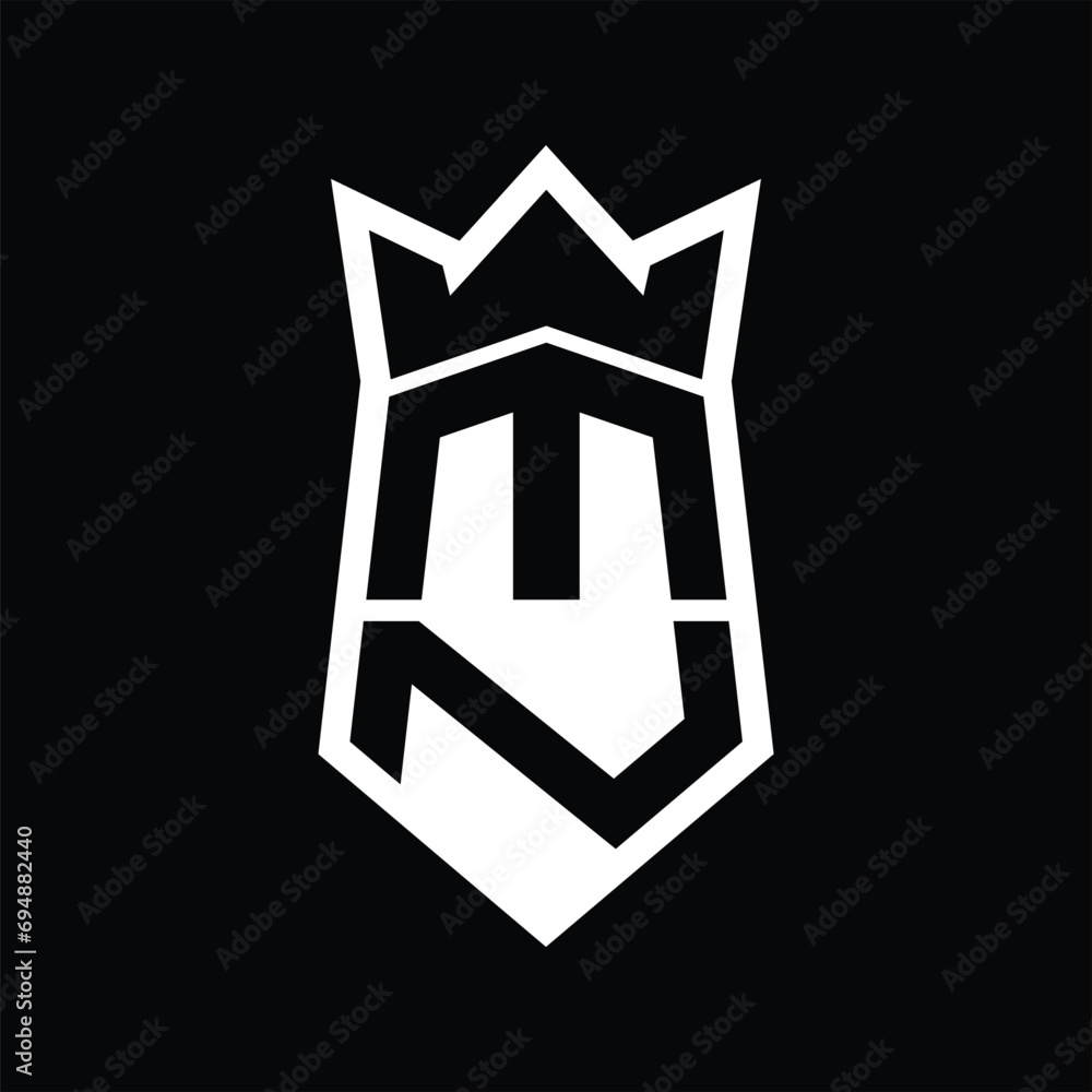 MN Letter Logo monogram hexagon shield shape up and down with crown isolated style design MN Letter Logo monogram hexagon shield shape up and down with crown isolated style design
