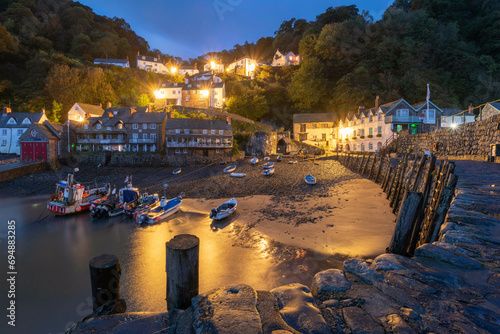 Night time view of Clovelly village in North Devon, England, United Kingdom, Europe photo