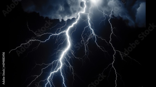 Lightning strike lighting up night sky. A powerful Lightning Bolt. Stmospheric electricity