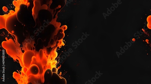 Explosion of liquid orange color with a dark background showing an artistic design