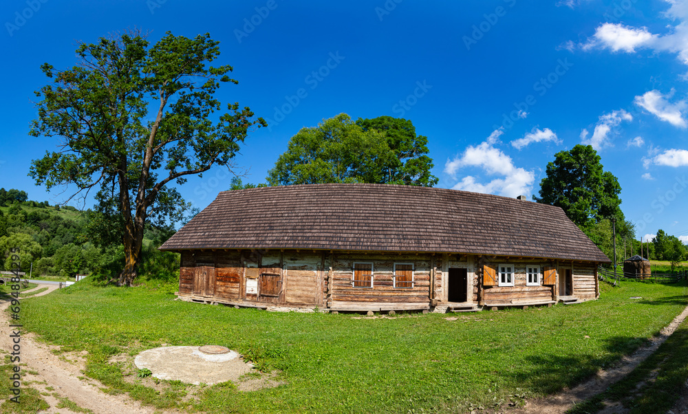 Ancient wooden village house in Lviv region