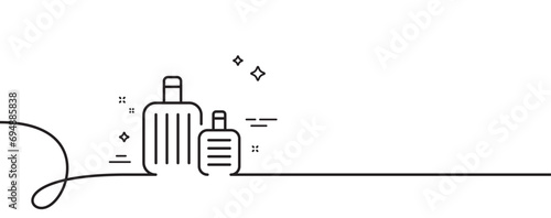 Baggage line icon. Continuous one line with curl. Travel luggage sign. Journey bag claim symbol. Baggage single outline ribbon. Loop curve pattern. Vector