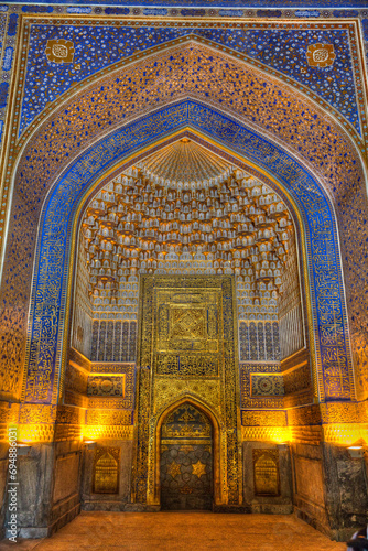 Interior, Tilla-Kari Mosque, completed 1660, Registan Square, UNESCO World Heritage Site, Samarkand photo