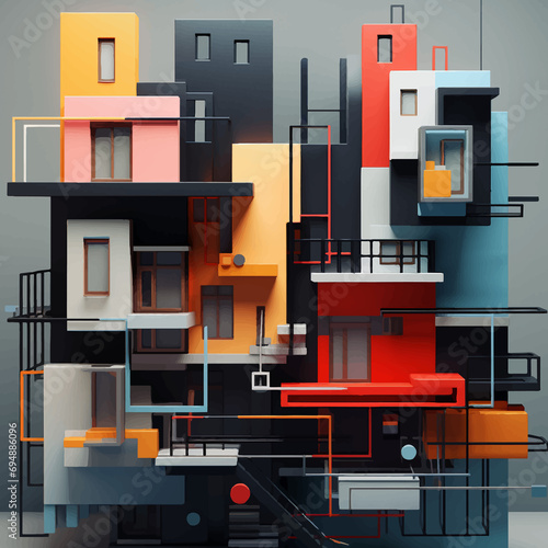 3D illustration city, houses