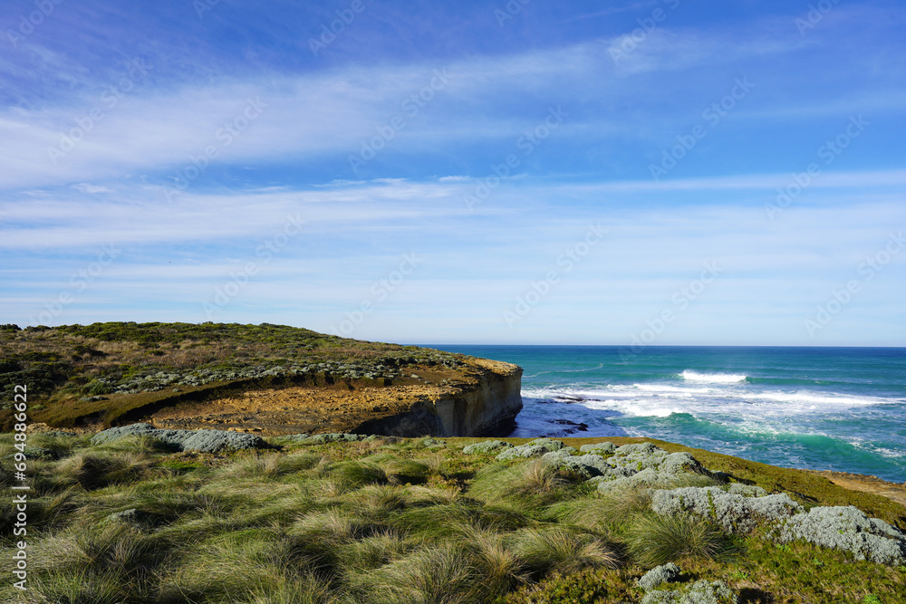 Beautiful rock formation and ocean landscape along the way of in the Great Ocean Road