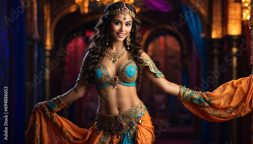 A beautiful Arabian belly dancer.