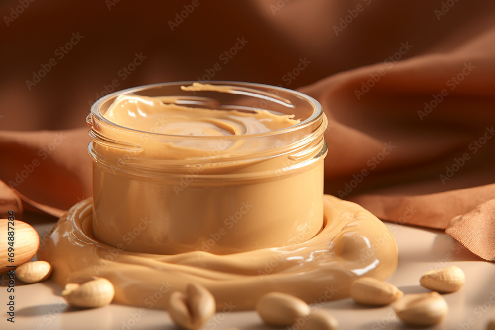 peanut butter on a beige background created with Generative Ai peanut butter on a beige background created with Generative Ai