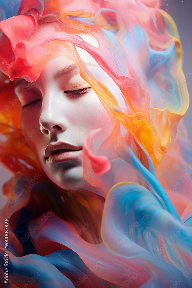 Surreal abstract expressionism portrait, fluid organic shapes, hints of figurative form