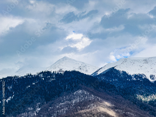 Winter view of the mountains Krasnaya Polyana  Rosa Khutor  Olympic Village  Estosadok  Sochi