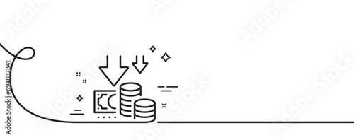 Deflation line icon. Continuous one line with curl. Price reduction sign. Reduce rate symbol. Deflation single outline ribbon. Loop curve pattern. Vector