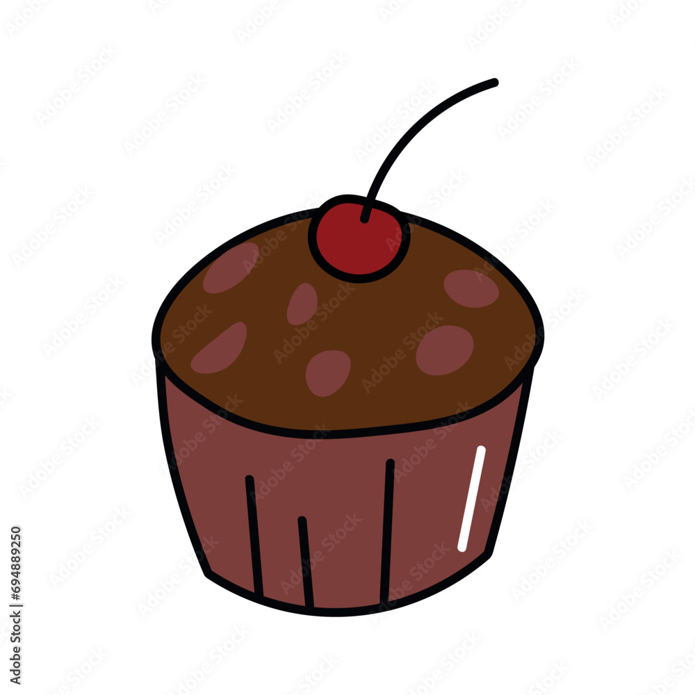 Sweet cake of colorful food set. This delectable illustration of a sweet chocolate cupcake boasts a colorful design and crisp outlines. Vector illustration. Sweet cake of colorful food set. This delectable illustration of a sweet chocolate cupcake boasts a colorful design and crisp outlines. Vector illustration.