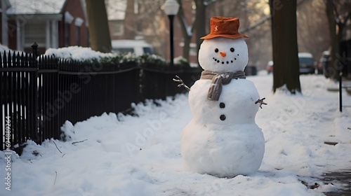 snowman right off the street on christmas day. Christmas Holiday Traditional Winter Concept. Generative AI