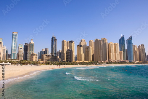 Hotel and apartment buildings along the seafront, Dubai Marina, Dubai, United Arab Emirates, Middle East photo