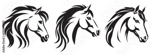 Horse heads vector silhouette black and white shape illustration