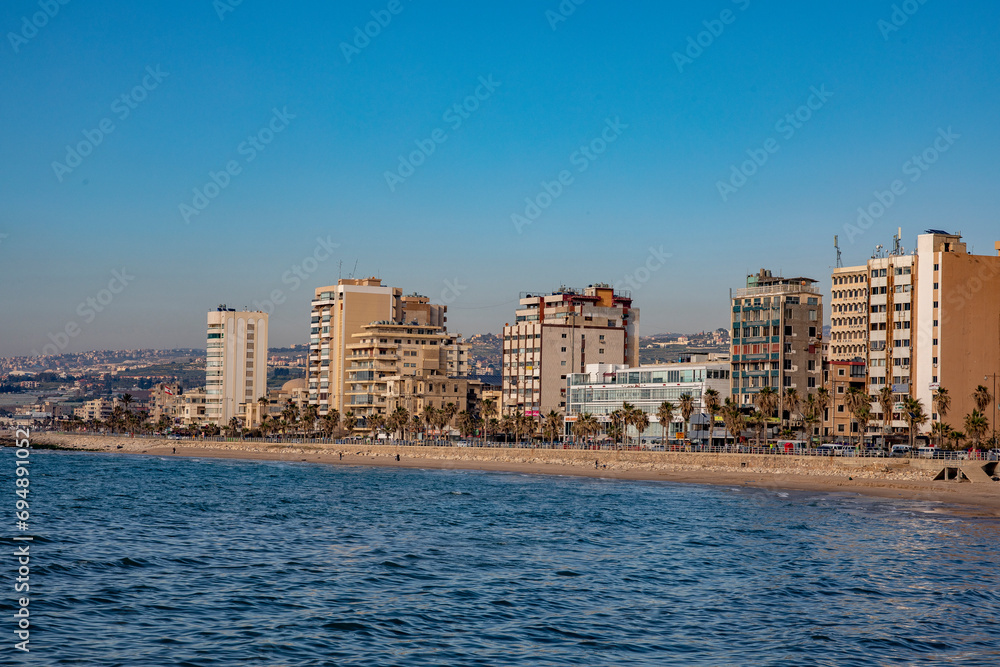 Saida waterfront buildings, Saida, Lebanon, Middle East Saida waterfront buildings, Saida, Lebanon, Middle East