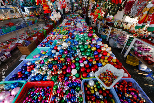 Christmas market, selection of Christmas decorations for sale, Ho Chi Minh City, Vietnam photo