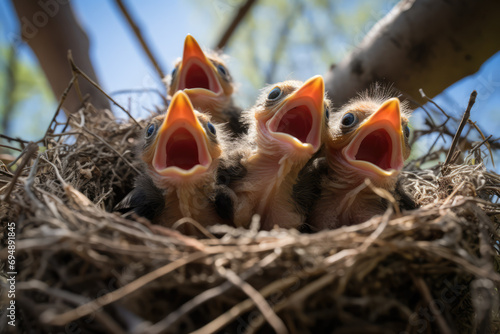 Eager Baby Birds Yearning For Food On Sunny Day