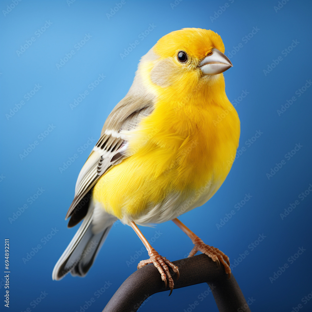 a realistic beautiful yellow and white canary on a blue background created with Generative Ai a realistic beautiful yellow and white canary on a blue background created with Generative Ai
