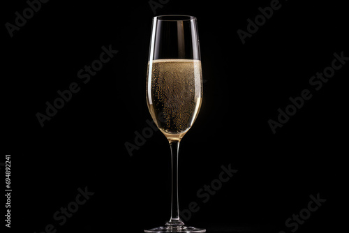 Single Glass Of Champagne Standing Out Against Black Backdrop