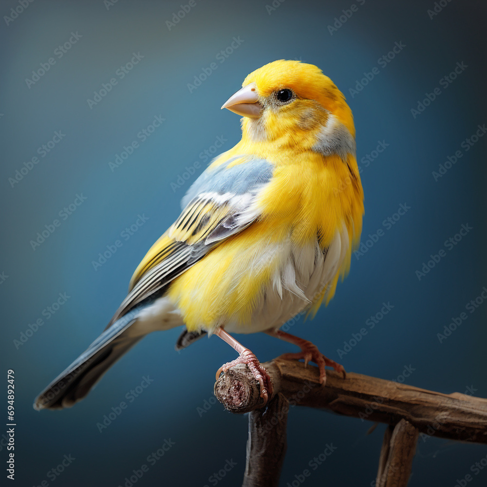 a realistic beautiful yellow and white canary on a blue background created with Generative Ai a realistic beautiful yellow and white canary on a blue background created with Generative Ai