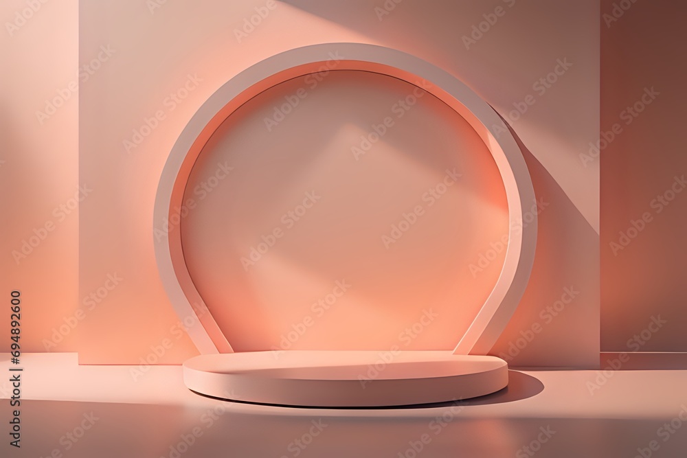 3d abstract scene geometry shape peach color podium for product display made with Generative AI 3d abstract scene geometry shape peach color podium for product display made with Generative AI
