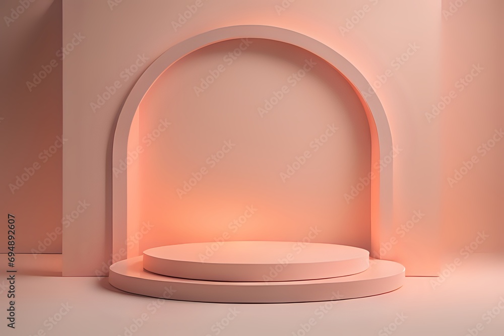 3d abstract scene geometry shape peach color podium for product display made with Generative AI 3d abstract scene geometry shape peach color podium for product display made with Generative AI