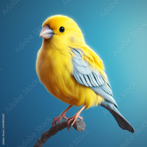 a realistic beautiful yellow and white canary on a blue background created with Generative Ai