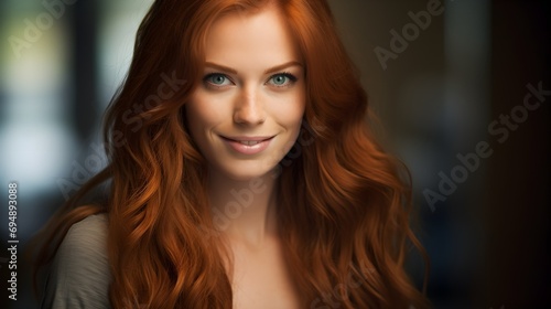 Happy, Portrait, redhead Woman, Long Hair, 30 Years Old, Style, Confidence, white woman, female headshot. Generative AI