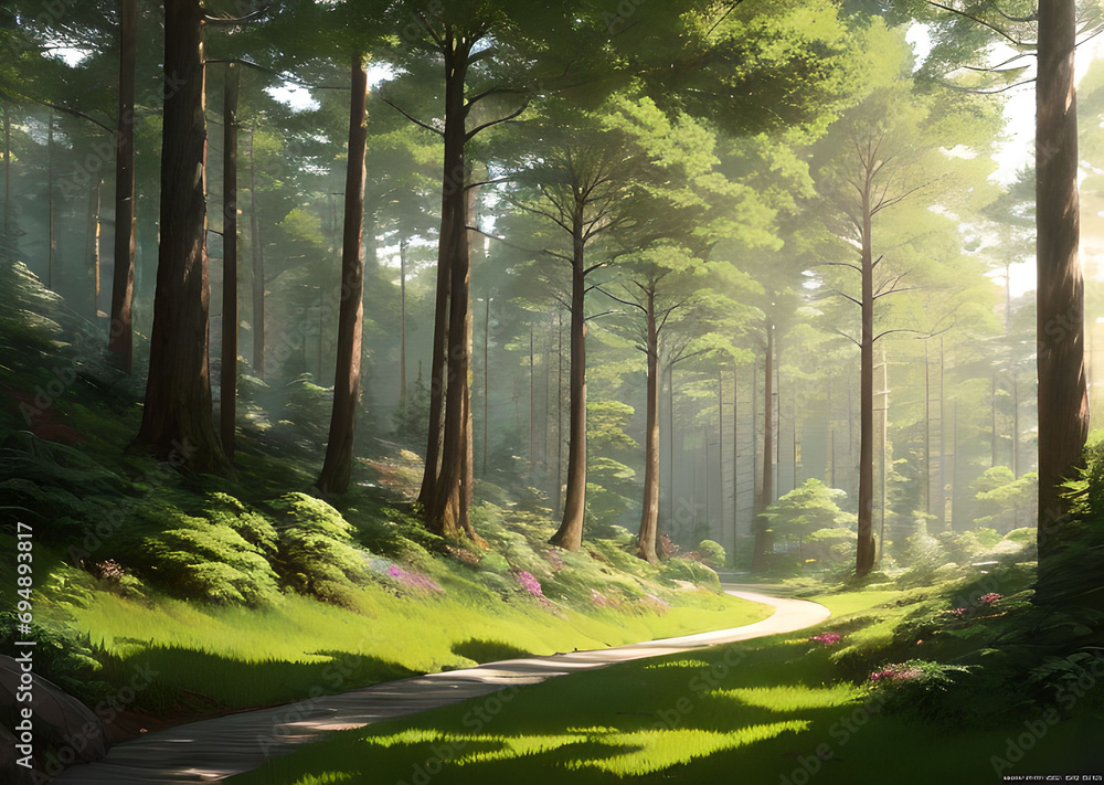 Fototapeta premium Green forest colorful landscape,Generative AI