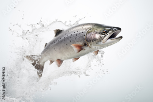 Raw fresh fish with water splash over isolated white background