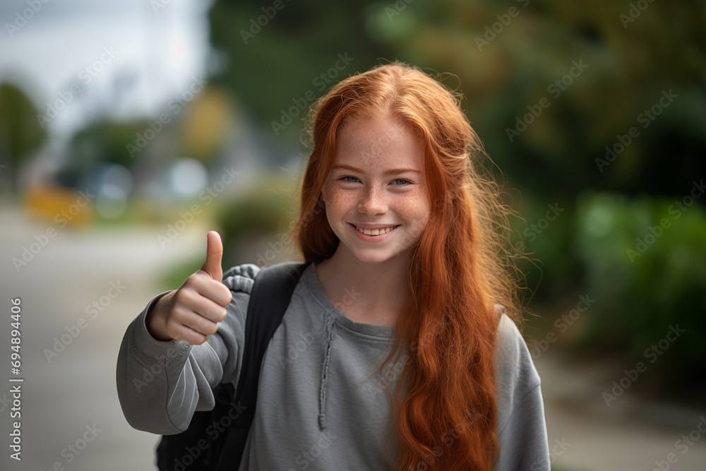 Young pretty redhead woman at outdoors with thumb up Young pretty redhead woman at outdoors with thumb up
