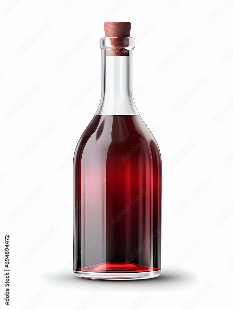 Glass transparent bottle with red wine on a white background. High-resolution Glass transparent bottle with red wine on a white background. High-resolution